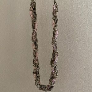 Forever 21 Matted Gold Tone w/Pink Beads Necklace